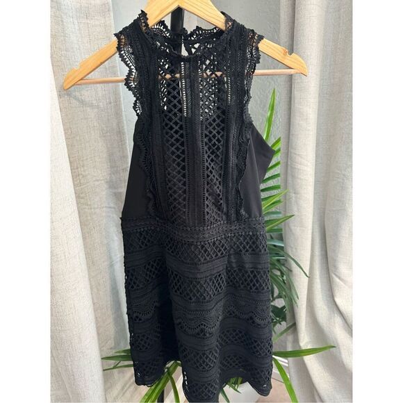 Anthropologie Lace Mini Dress Mock Neck Black Medium Castle Core Medieval - Picture 1 of 5